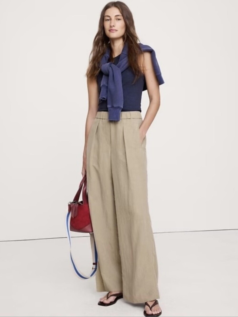 Banana Republic High Rise Wide Leg Khaki Pull On Pants Size Large